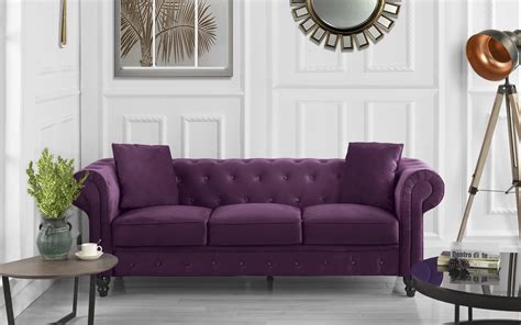 Classic Chesterfield Couch in Velvet Scroll Arm Tufted Button Sofa ...