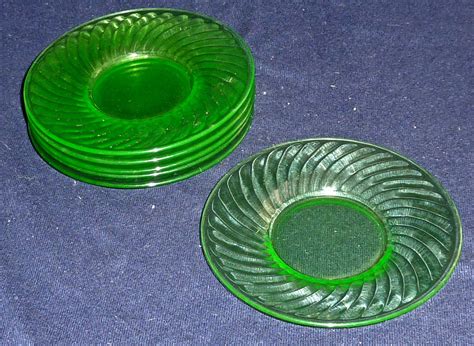 6 Green Clear Depression Glass Saucers Plates | eBay