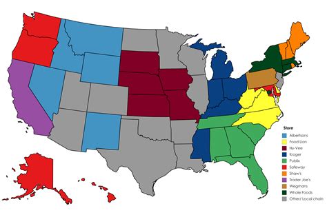 Most popular grocery store chain in each state (Excluding Walmart) [OC ...