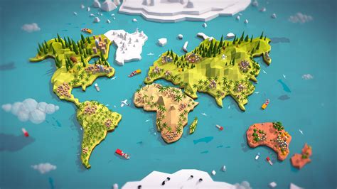 Cartoon Low Poly Earth World Map | 3D Plants & Trees ~ Creative Market