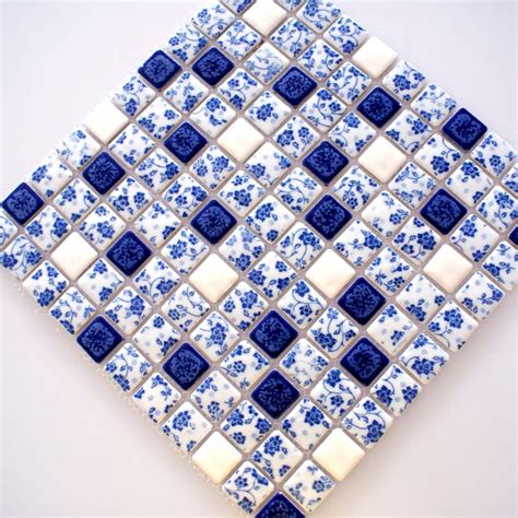 Blue and White Tile Glossy Porcelain Mosaic Bathroom Tiles Backsplash