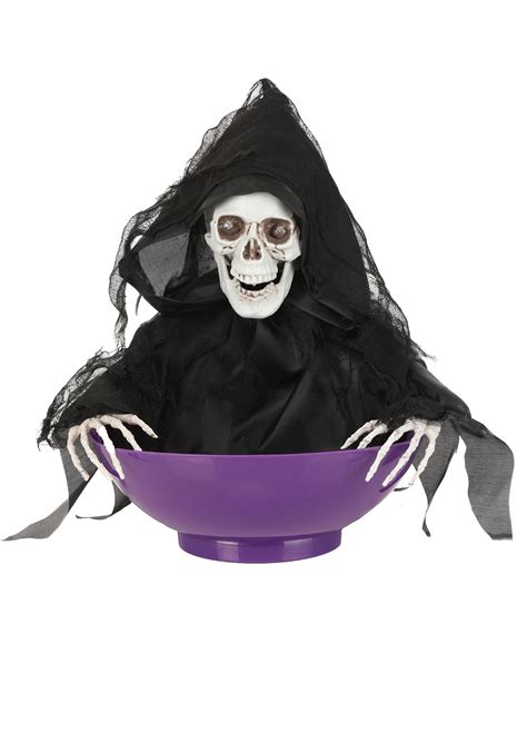 Animated Candy Bowl with Shaking Reaper Halloween Decoration.