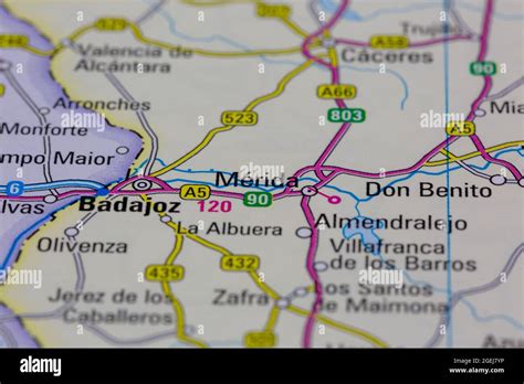 Merida Spain shown on a road map or Geography map Stock Photo - Alamy