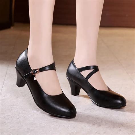 Mary Janes Black Genuine Leather Shoes Fashion Crystal Buckle Women ...