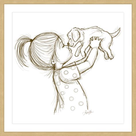 Girl Loves Puppy Girl Drawing Sketches, Sketch Painting, Pencil Art ...