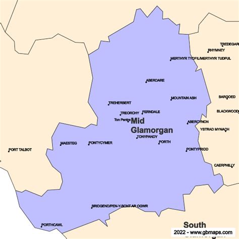 Mid Glamorgan County Boundaries Map