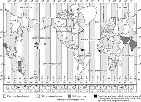 Printable World Time Zone Map