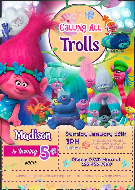 Trolls Birthday Invite Template - invitationpiper78