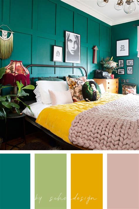 Green and yellow bedroom color palette | Bedroom green, Blue green ...