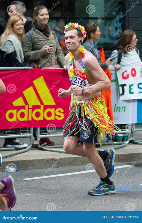 Happy Marathon Runner in Funny Costume Cheering by Public. Charity ...