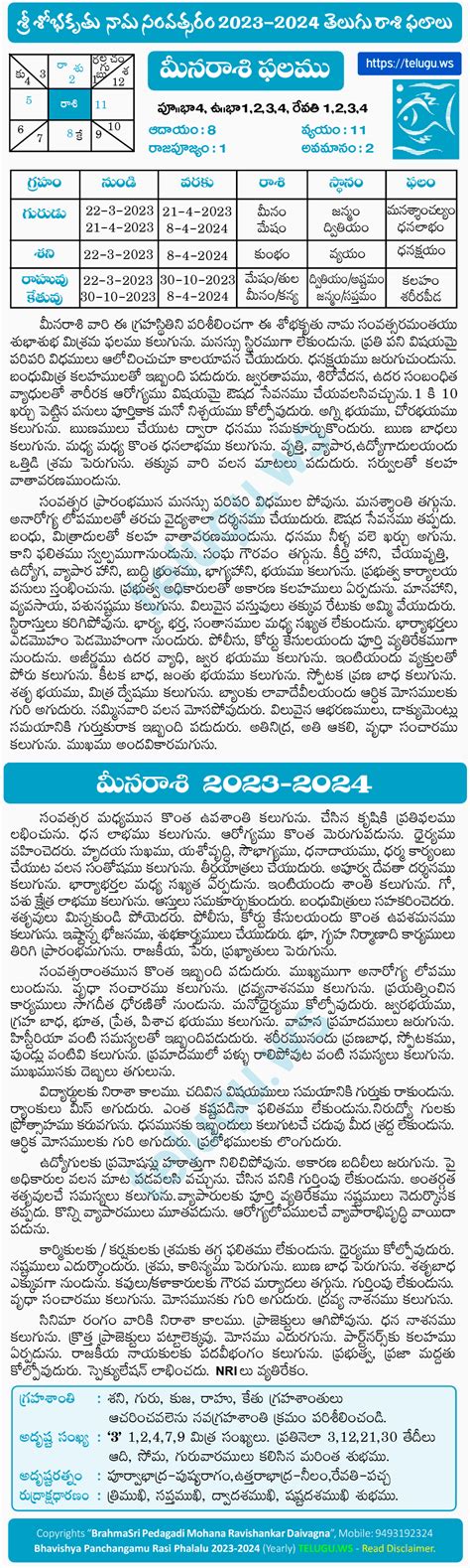 Meena (Pisces) Rasi Phalalu 2023-2024 Yearly Predictions in Telugu