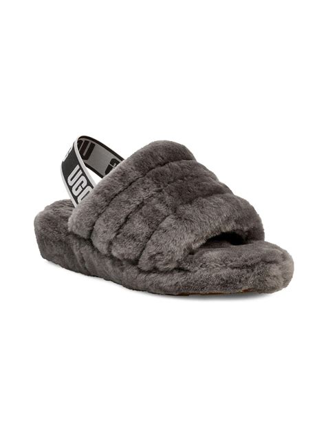 UGG Fur Fluff Yeah Sheepskin Slingback Slippers in Grey (Gray) - Lyst