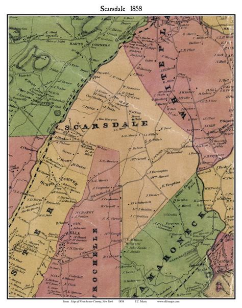 Scarsdale, New York 1858 Old Town Map Custom Print - Westchester Co ...