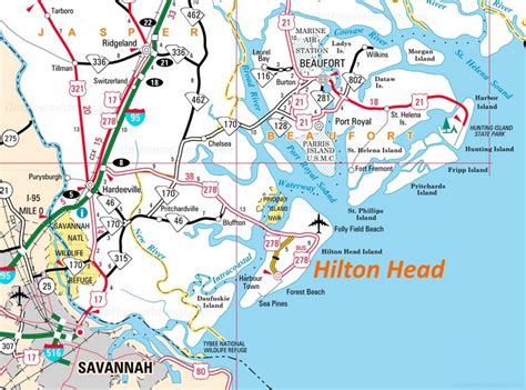 Hilton Head Island Area Road Map - Ontheworldmap.com