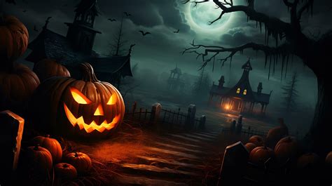 Spooky halloween wallpaper with pumpkin and old house 27807606 Stock ...