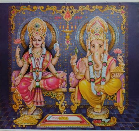 two paintings of lord ganesh and goddess