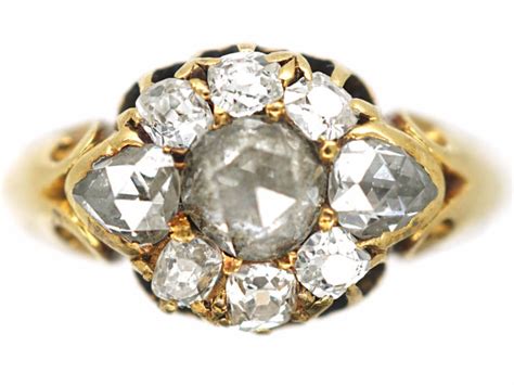 Victorian 18ct Gold Rose Diamond & Old Mine Cut Diamond Cluster Ring ...