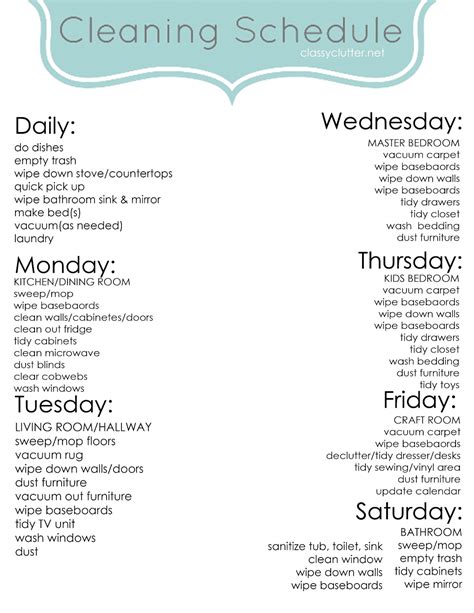 different cleaning schedules - BabyCenter