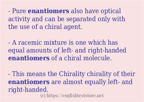 In-sentence examples of "enantiomers" - EnglishTestStore Blog