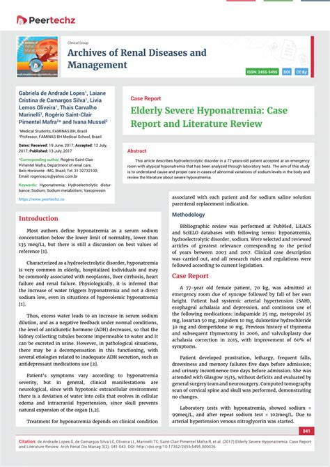 (PDF) Elderly Severe Hyponatremia: Case Report and Literature Review