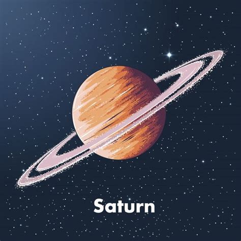 Hand Drawn Sketch Of Planet Saturn In Color, Against A Background Of ...