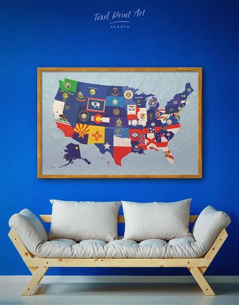 USA Map with Flags Canvas Wall Art | TexelPrintArt