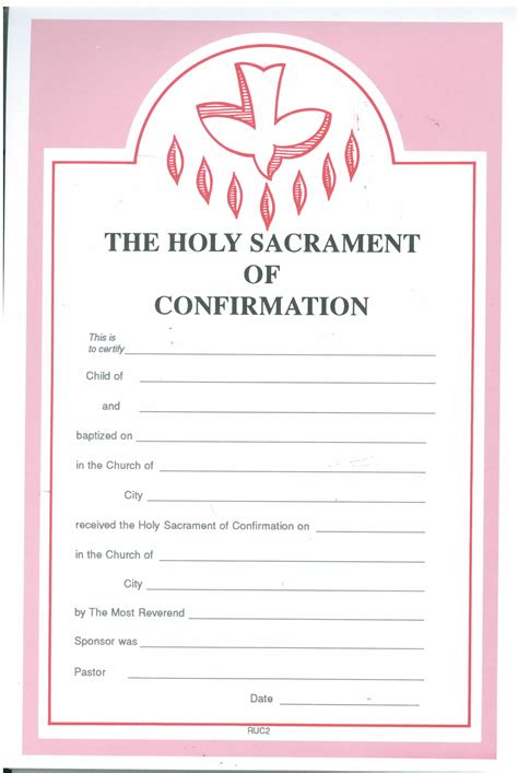 Holy Sacrament Of Confirmation Certificate 50 per pad-8-RUC2