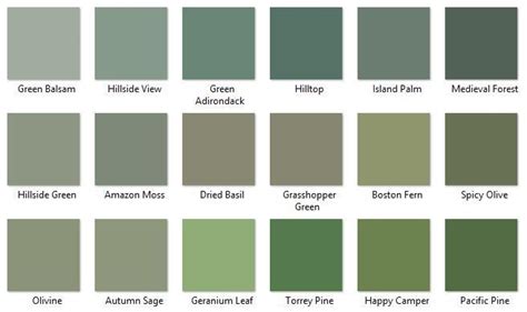 Behr Greens 4 - Hillside View, Amazon Moss, Autumn Sage