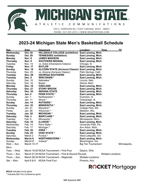 Michigan State Basketball Schedule 2023