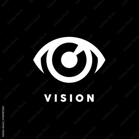 Abstract vision logo with white eye icon concept on black background ...