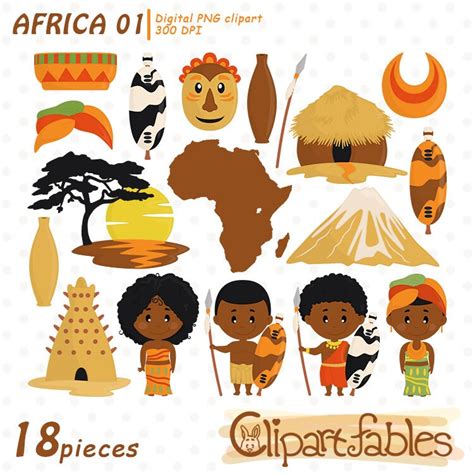 Cute AFRICA Clipart, Zulu Tribe Art, Travel Clip Art, African Culture ...