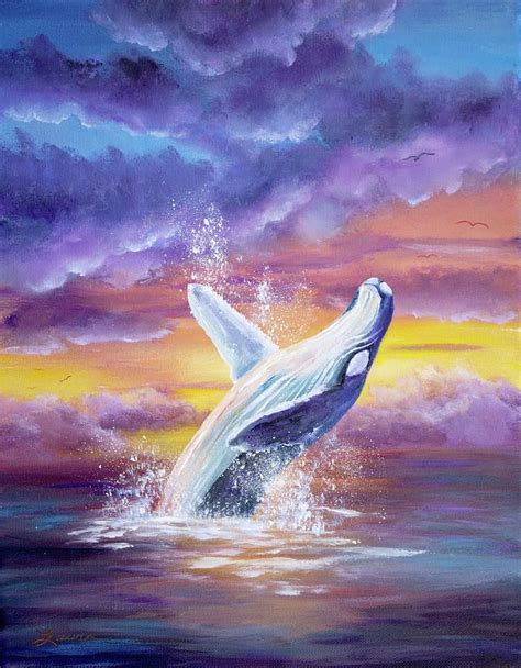 Whale Painting - Humpback Whale In Sunset by Laura Iverson | Whale ...