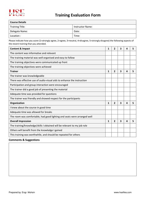 Training Evaluation Form – hsefiles.com