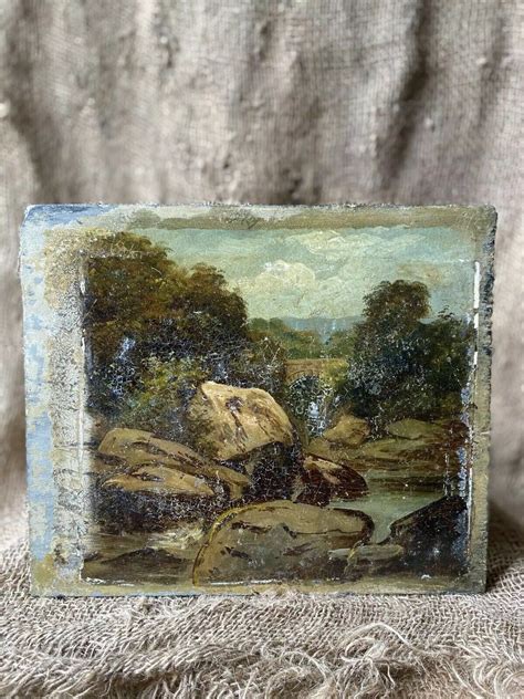 A Rare Antique 19th Century Welsh Folk Art Oil Painting On Slate in Oil ...