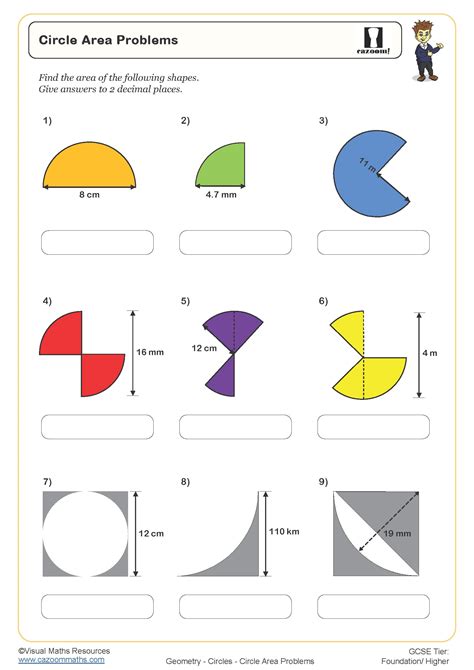 Circle Area Problems Worksheet | Printable Maths Worksheets