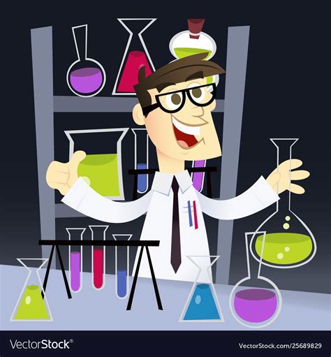 Cartoon geek in science lab Royalty Free Vector Image