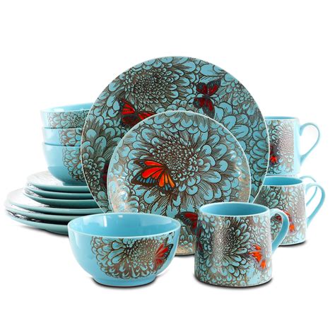 Elama Butterfly Garden 16 Piece Stoneware Dinnerware Set - Walmart.com ...