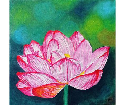 Pink Lotus Flower Painting Original Floral Artwork Acrylic on Stretched ...