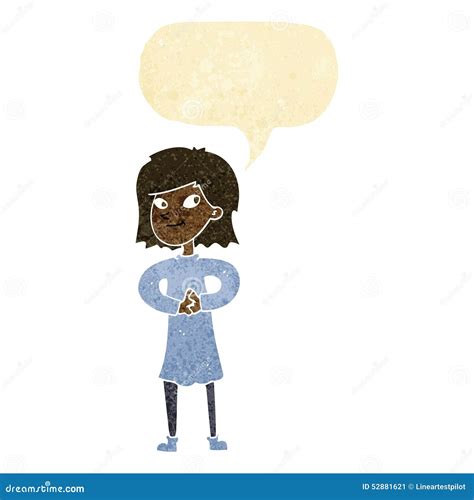 Cartoon Happy Woman with Speech Bubble Stock Illustration ...