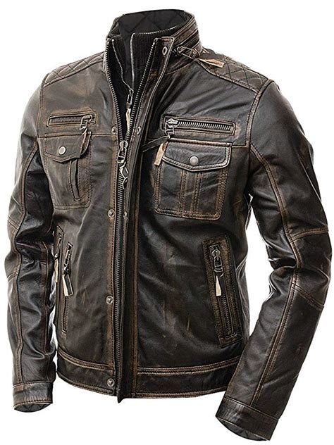 Cafe Racer Distressed Motorcycle Brown Leather Jacket