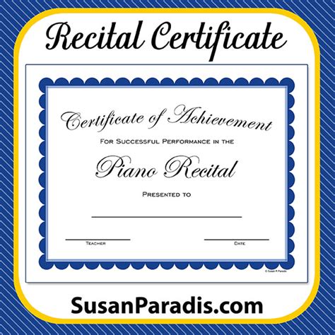 Piano Recital Certificate – Traditional - Susan Paradis Piano Teaching ...