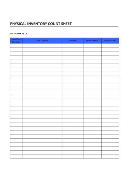 Physical Inventory Count Sheet