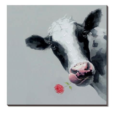 Buy WESIATOR - Funny Cow Picture Modern Farm Animal Canvas Wall Art ...