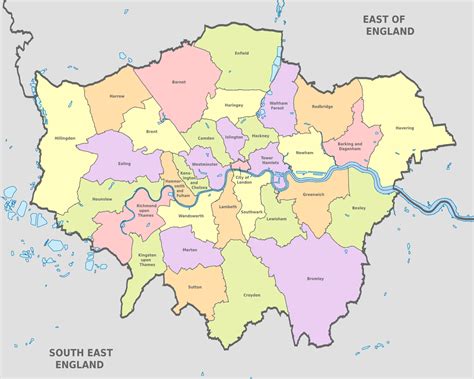 Map of London 32 boroughs & neighborhoods