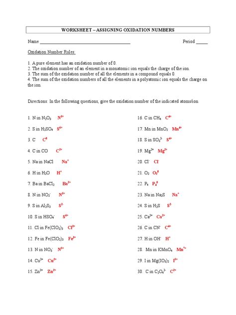 Worksheet - Assigning Oxidation Numbers - Key.doc