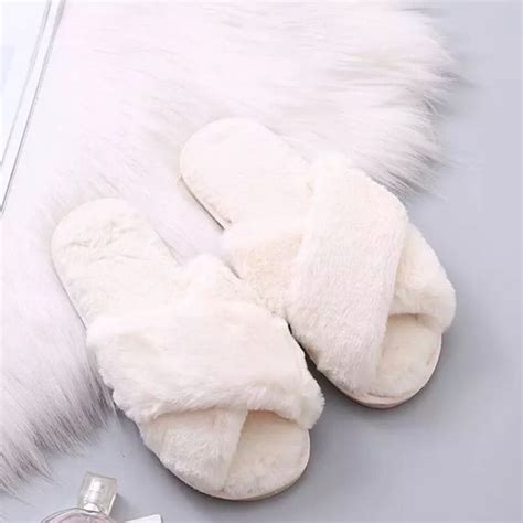 White Fluffy Slippers | Color: White | Size: Various