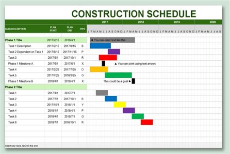 Construction Schedule Using Excel Template