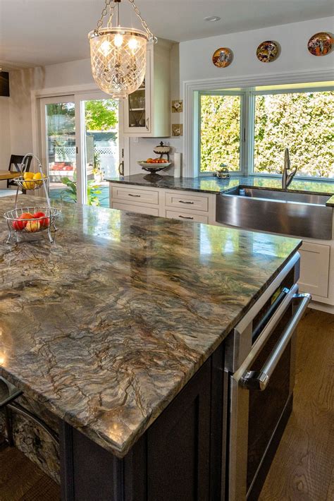 Dark Brown Kitchen Island Cabinet Fusion Quartzite Countertop Hardwood ...