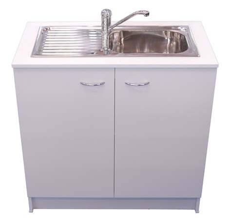 Kitchen Sink + Mixer + Cabinet Cupboard Laundry Storage Unit RHB White ...