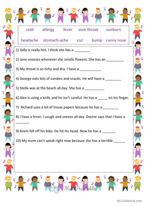 Illnesses fill in the blanks workshe…: English ESL worksheets pdf & doc